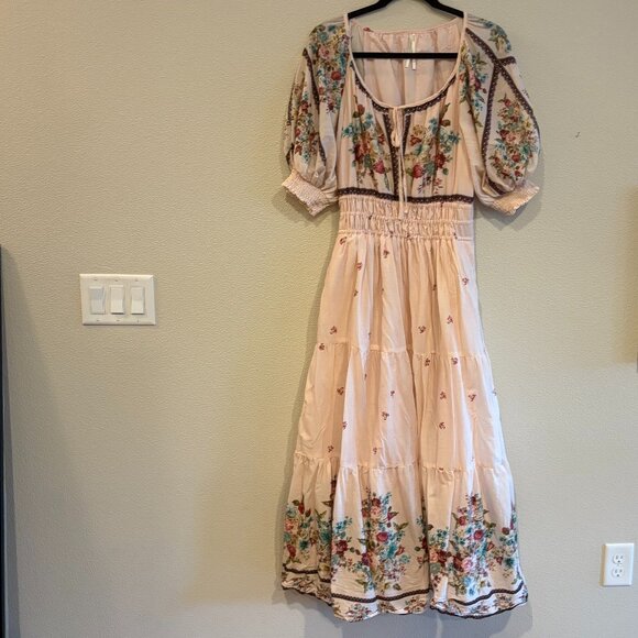 Anthropologie The Somerset Maxi Dress Puff-Sleeve Edition Pink Flowers - Sz M - Picture 3 of 5